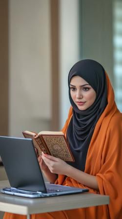 Tutor studying the Quran alongside online teaching